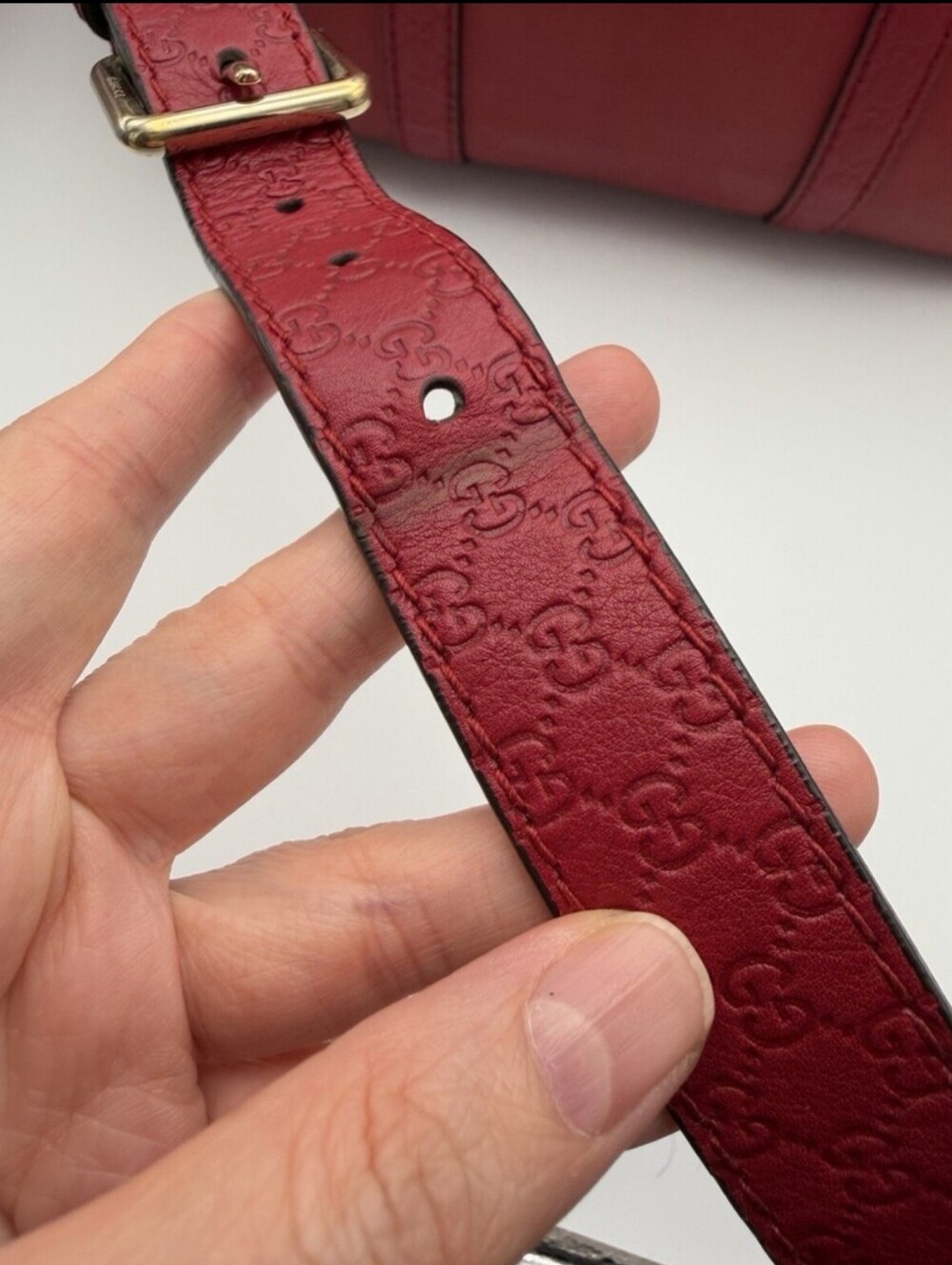 ❤️FLASH SALE!!❤ Gucci Red Joy Boston Bag Guccissima Leather Trim GG Strap - Picture 10 of 11